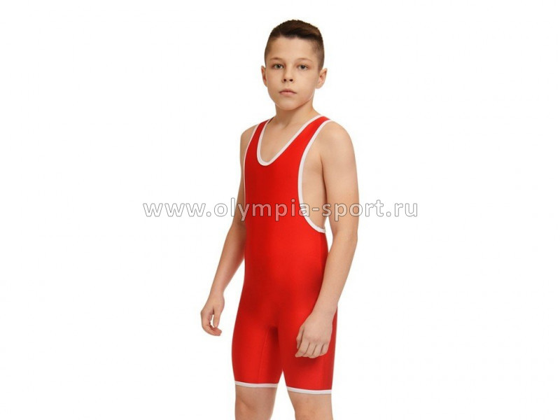 Трико борцовское детское одностороннее (средняя пройма) цвет красный